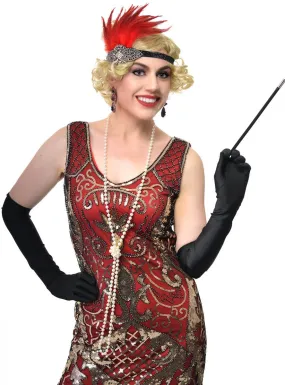1920s Gatsby Red Feather Headband 5 Piece Accessory Set