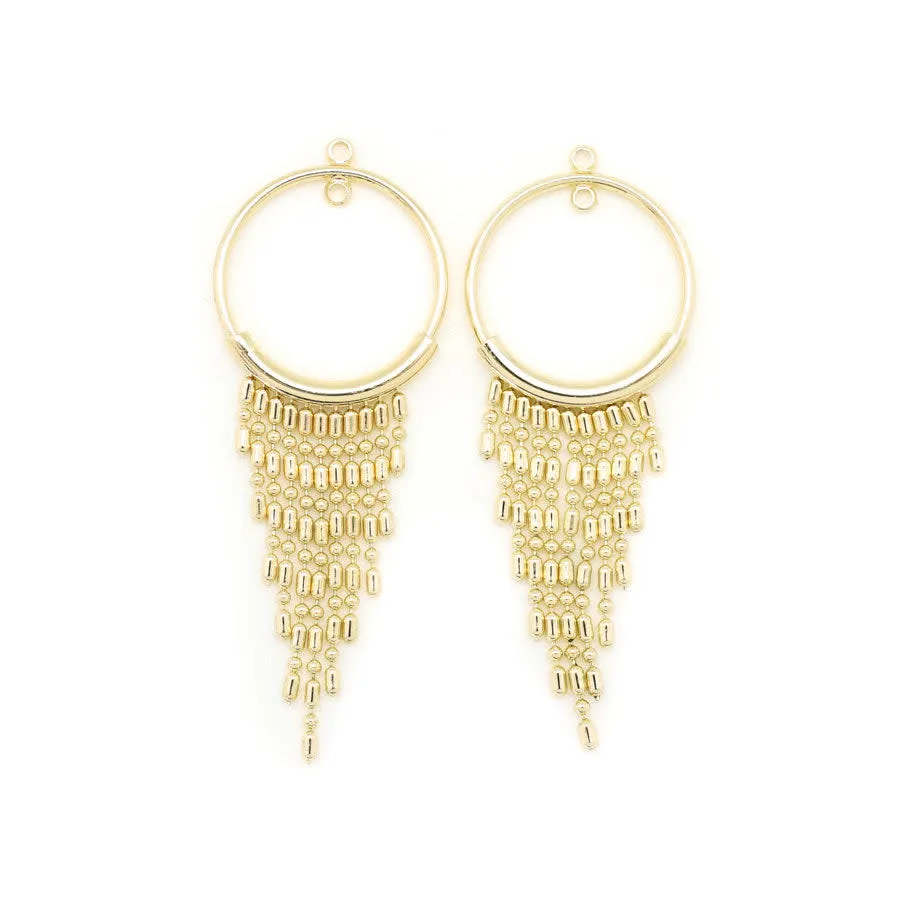 65mm Gold Plated Round Connector With Dot N Dash Tassel (1 Pair)