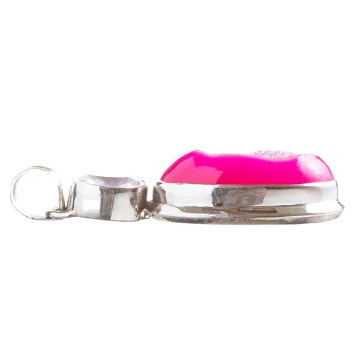 925 Sterling Silver Natural Gemstones Agate Druzy Pendant FJSVP2093