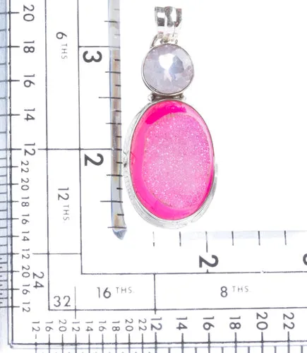 925 Sterling Silver Natural Gemstones Agate Druzy Pendant FJSVP2093