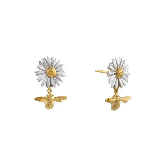 Alex Monroe Daisy with Teeny Tiny Bee Drop Stud Earrings