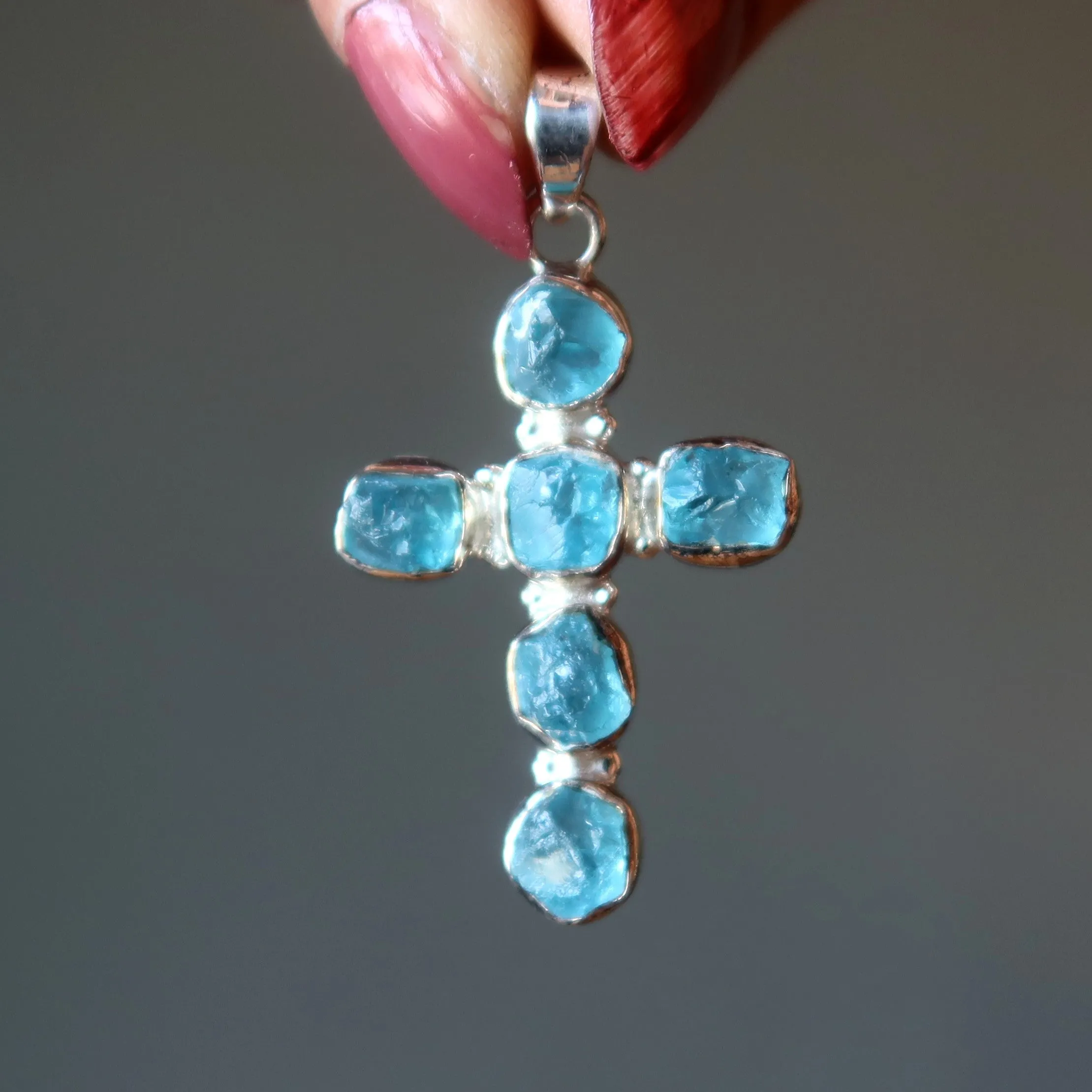 Apatite Pendant Cross Beautiful Believer Blue Gemstone Sterling