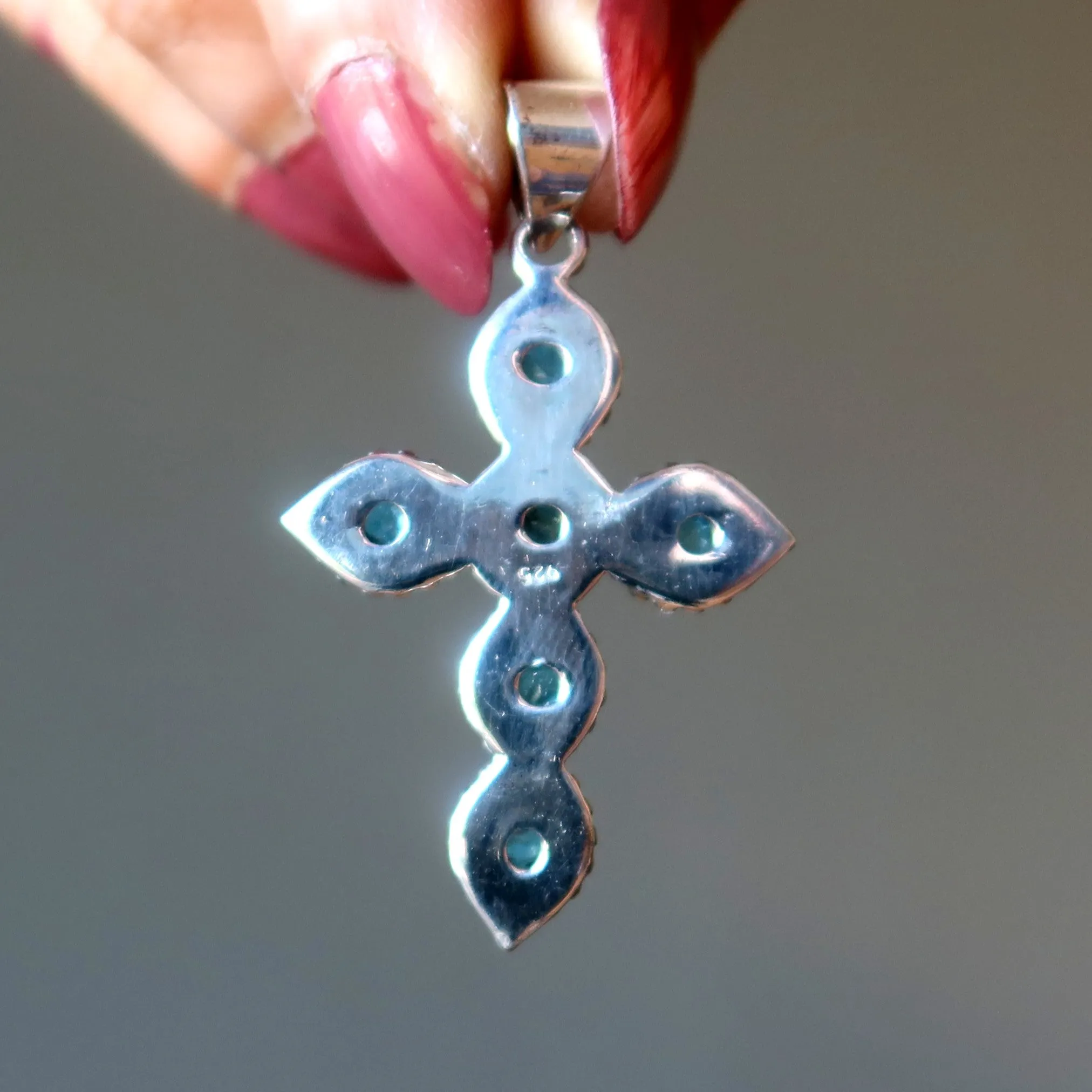 Apatite Pendant Cross Beautiful Believer Blue Gemstone Sterling