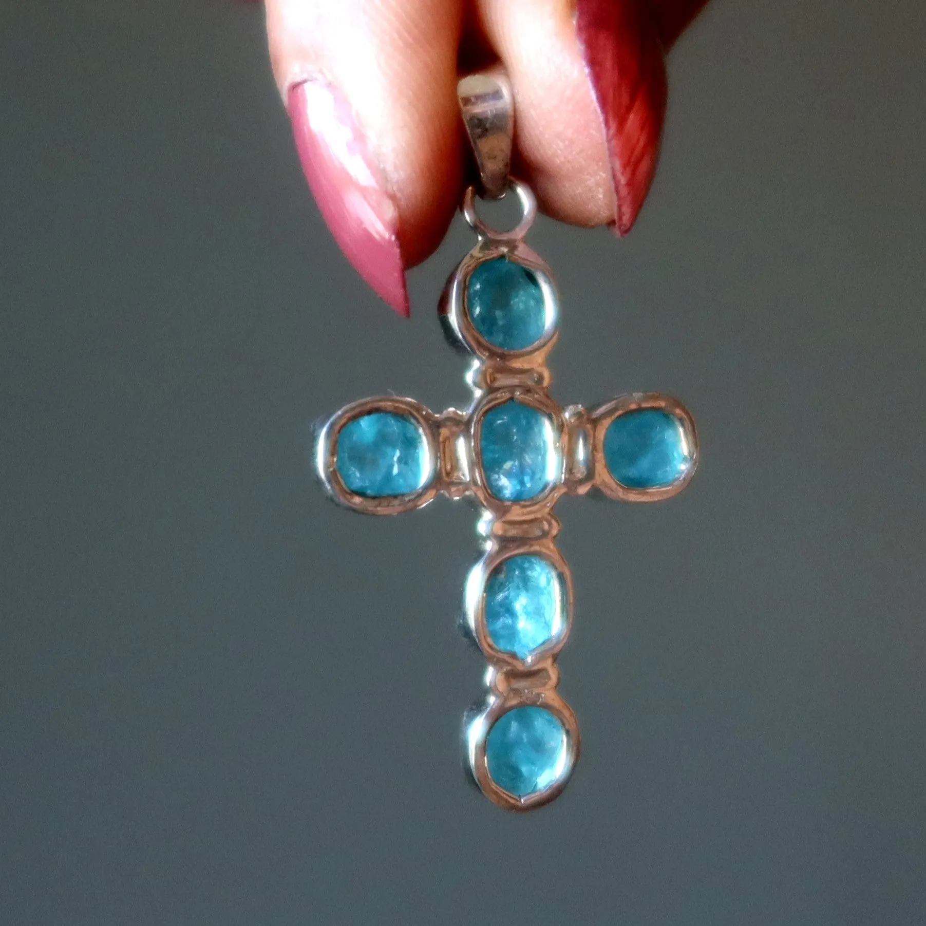 Apatite Pendant Cross Beautiful Believer Blue Gemstone Sterling