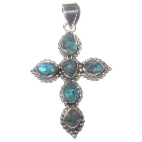 Apatite Pendant Cross Beautiful Believer Blue Gemstone Sterling