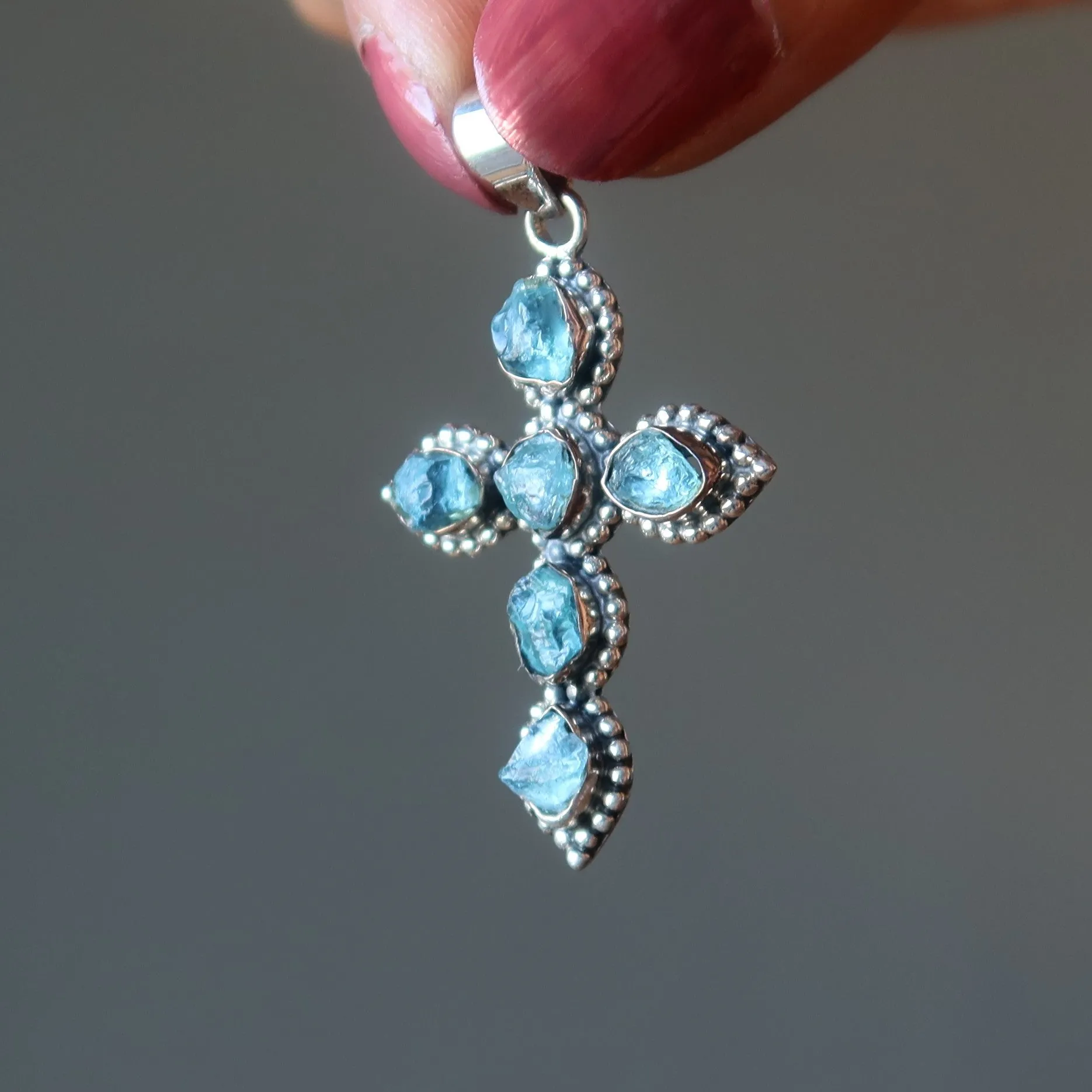 Apatite Pendant Cross Beautiful Believer Blue Gemstone Sterling