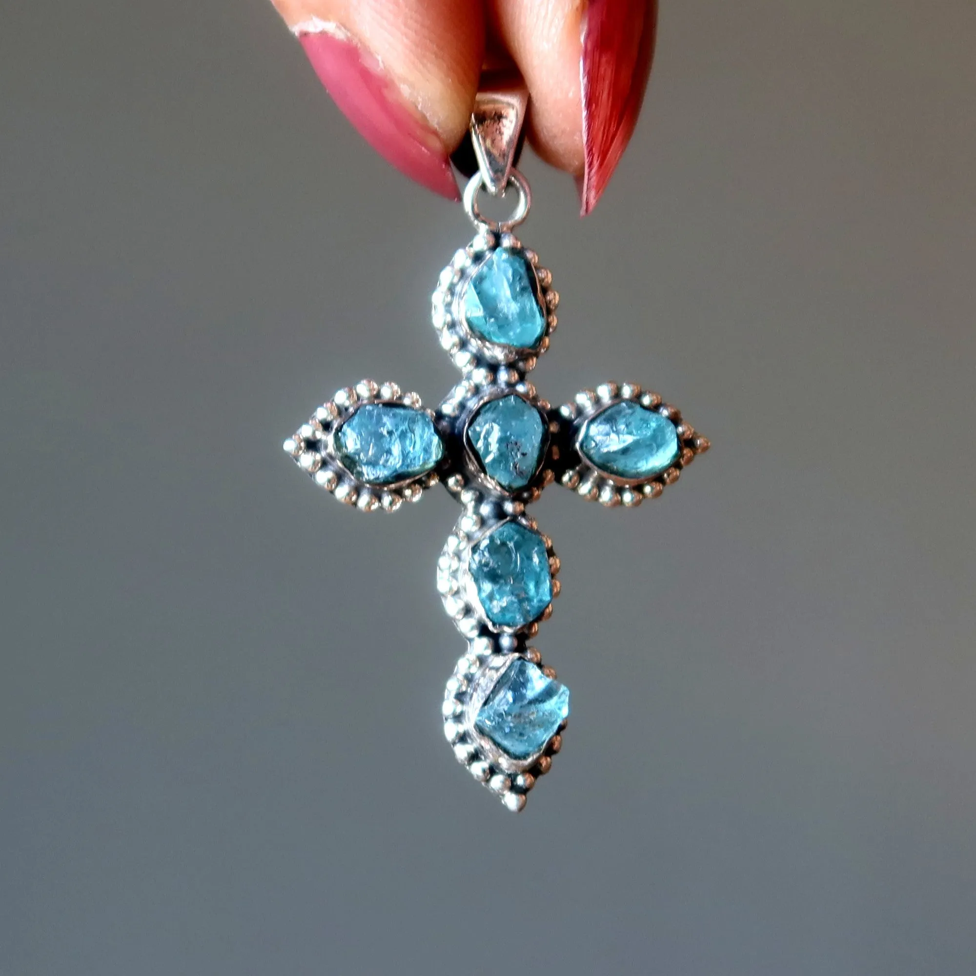 Apatite Pendant Cross Beautiful Believer Blue Gemstone Sterling