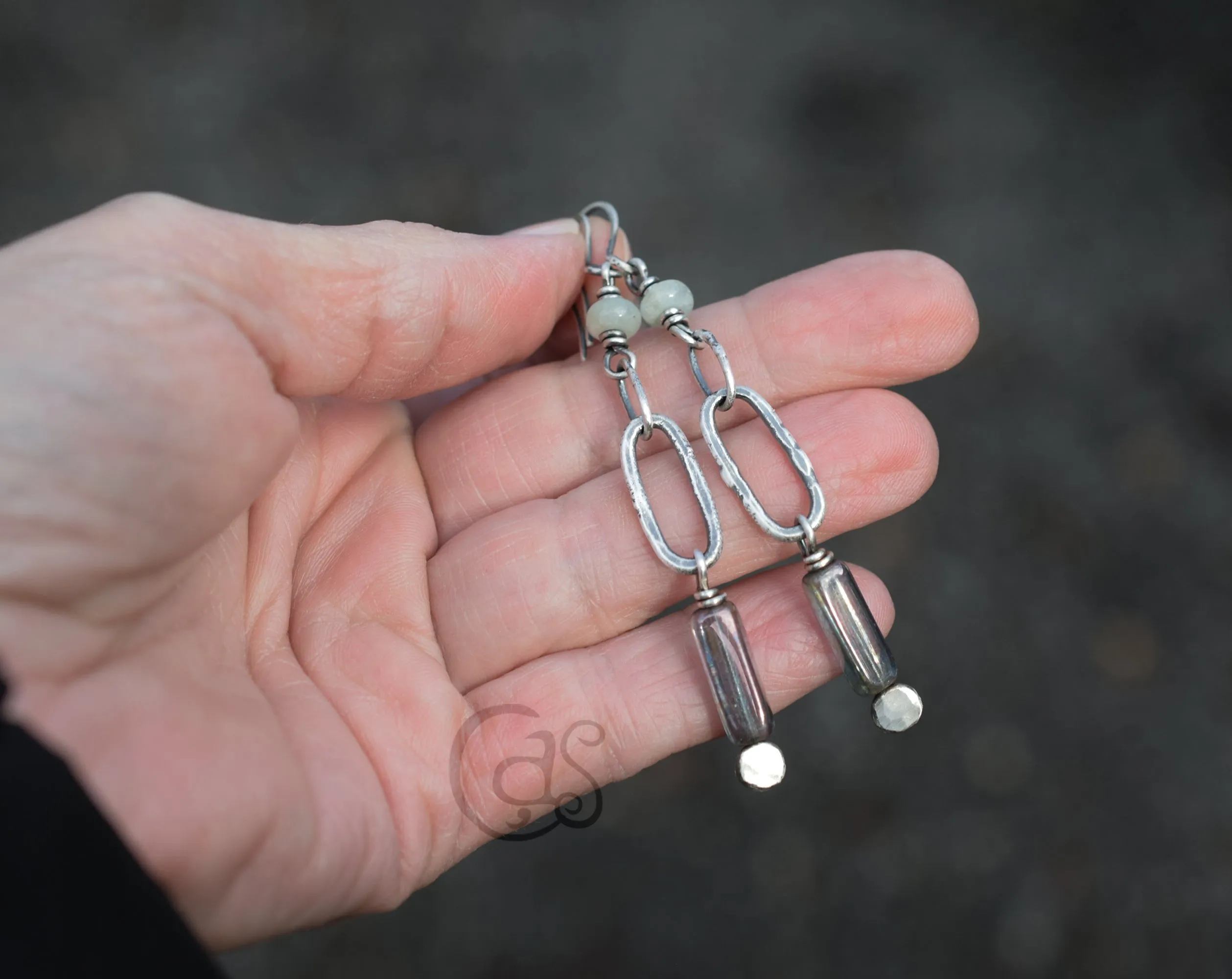 Aquamarine Gemstone Earrings. Long Hoop Earrings. Fine Silver. Sterling Silver. Blue and Green Jewelry.
