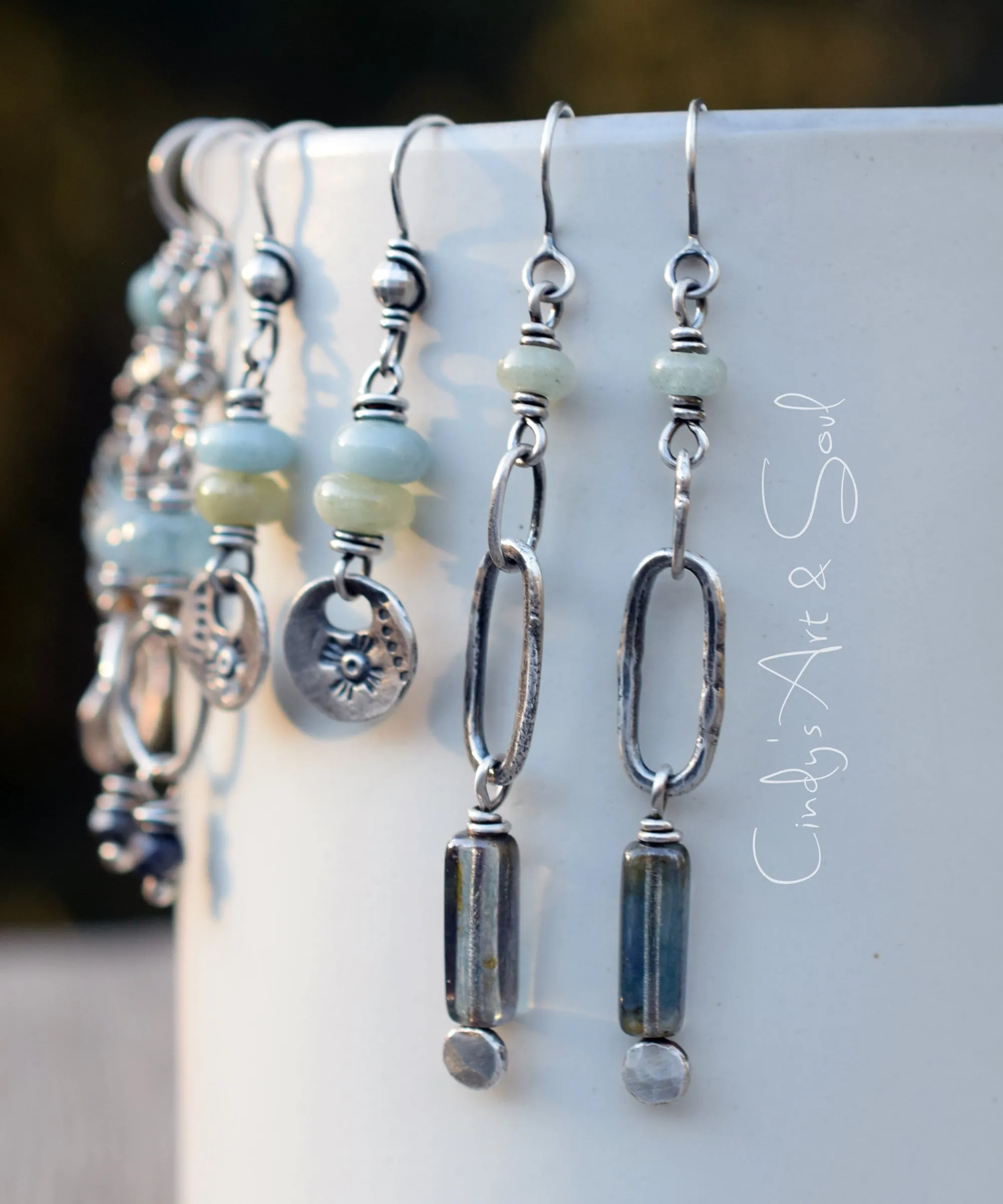 Aquamarine Gemstone Earrings. Long Hoop Earrings. Fine Silver. Sterling Silver. Blue and Green Jewelry.