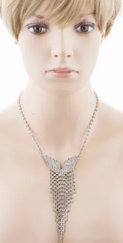 Bridal Wedding Jewelry Crystal Rhinestone Illuminating Dangling Necklace J516 SV