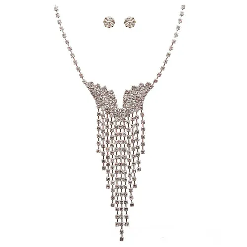 Bridal Wedding Jewelry Crystal Rhinestone Illuminating Dangling Necklace J516 SV
