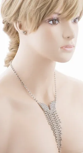 Bridal Wedding Jewelry Crystal Rhinestone Illuminating Dangling Necklace J516 SV