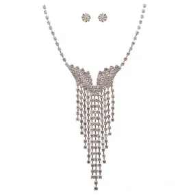 Bridal Wedding Jewelry Crystal Rhinestone Illuminating Dangling Necklace J516 SV