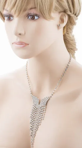 Bridal Wedding Jewelry Crystal Rhinestone Illuminating Dangling Necklace J516 SV