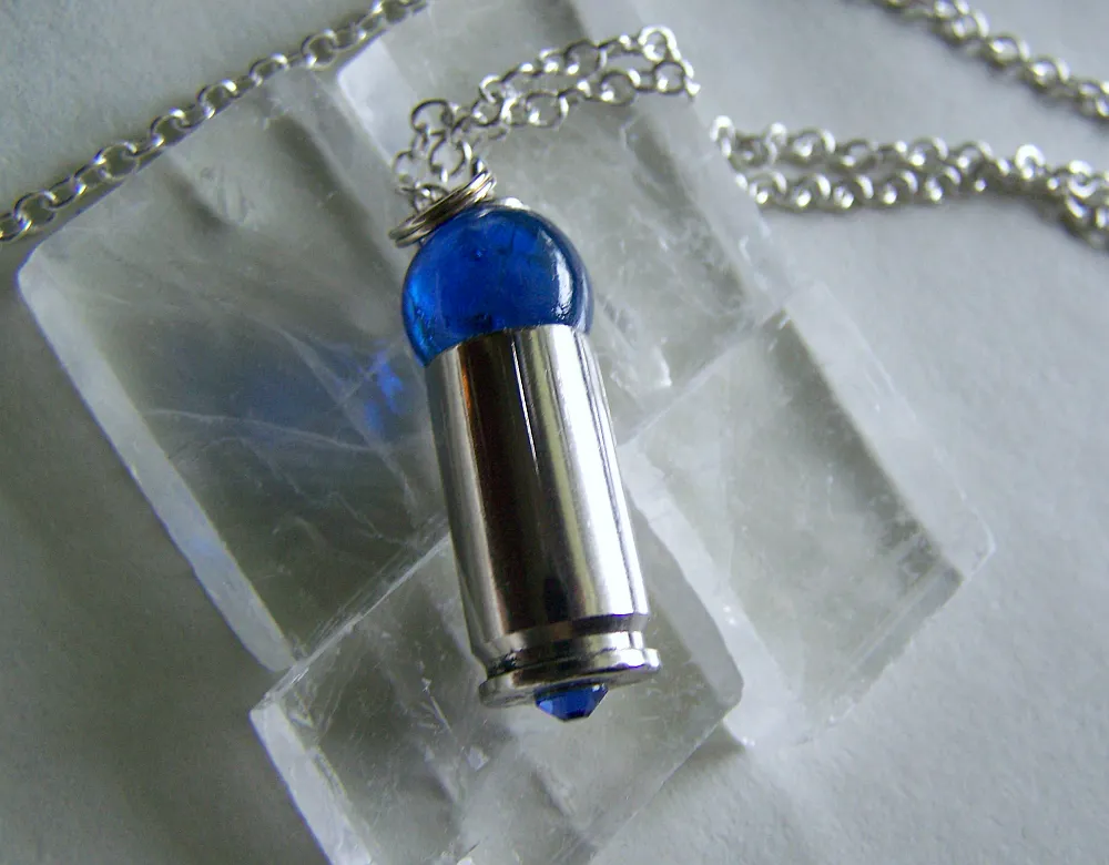 Cobalt Blue Orb Silver Bullet Jewelry Pendant