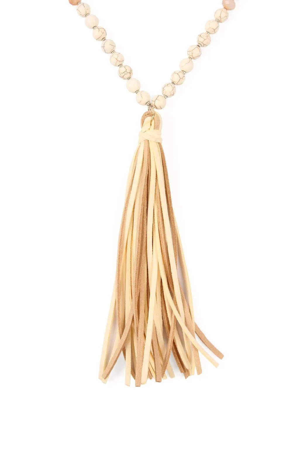 Colorful Natural Stone Glass Beads Leather Tassel Necklace