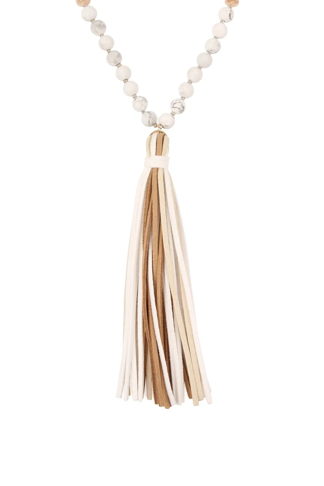 Colorful Natural Stone Glass Beads Leather Tassel Necklace