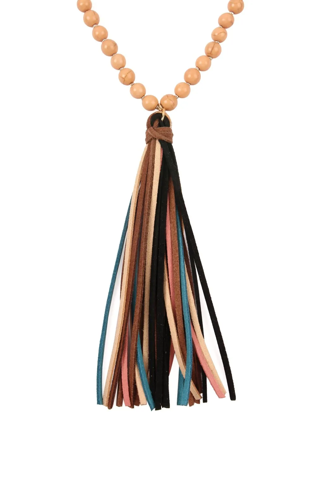 Colorful Natural Stone Glass Beads Leather Tassel Necklace