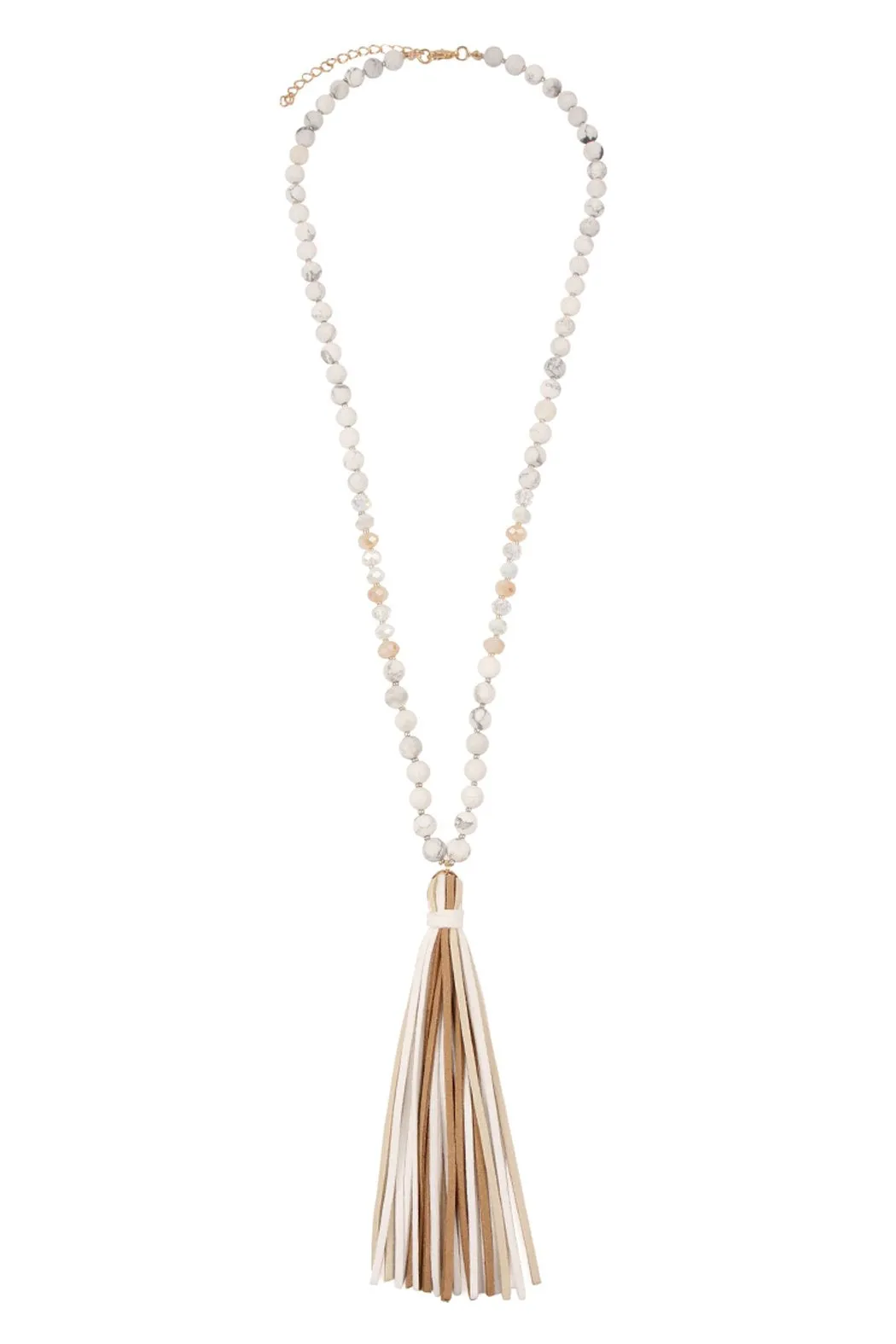 Colorful Natural Stone Glass Beads Leather Tassel Necklace