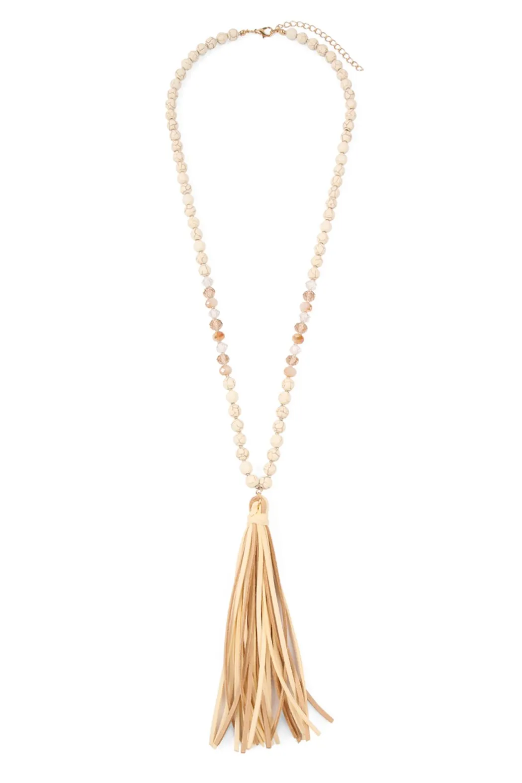 Colorful Natural Stone Glass Beads Leather Tassel Necklace