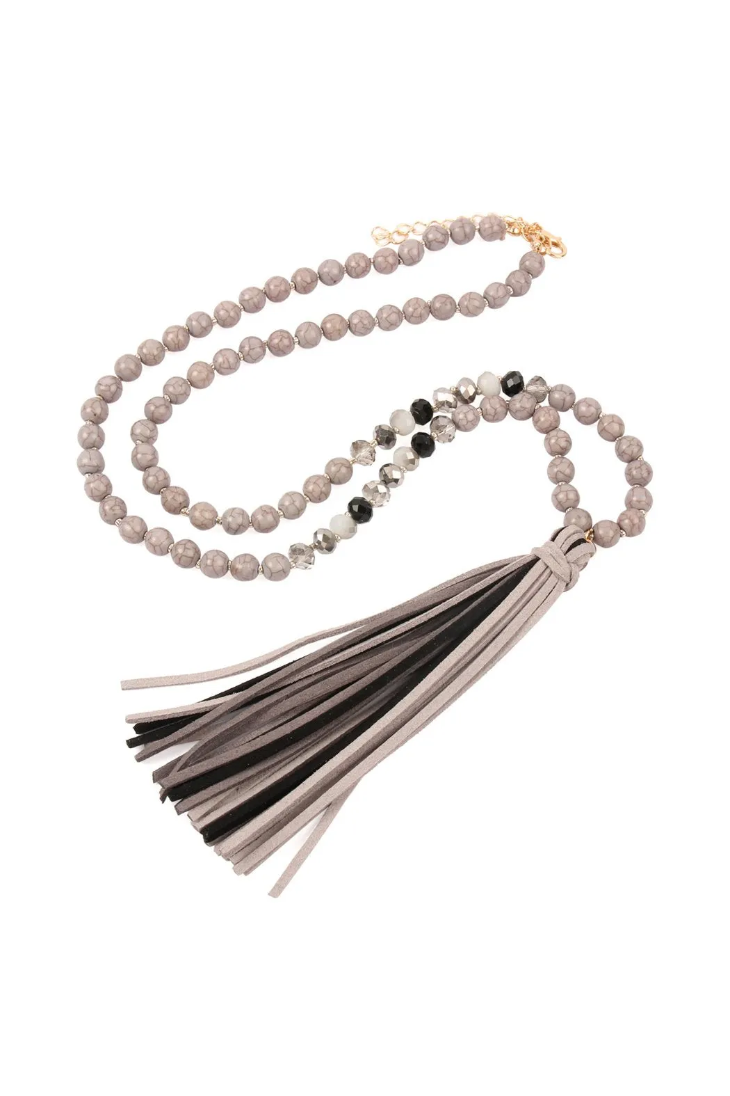 Colorful Natural Stone Glass Beads Leather Tassel Necklace
