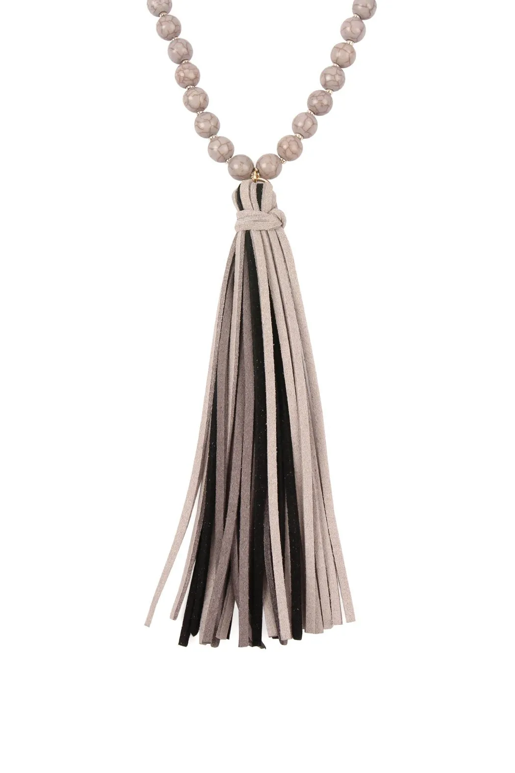 Colorful Natural Stone Glass Beads Leather Tassel Necklace
