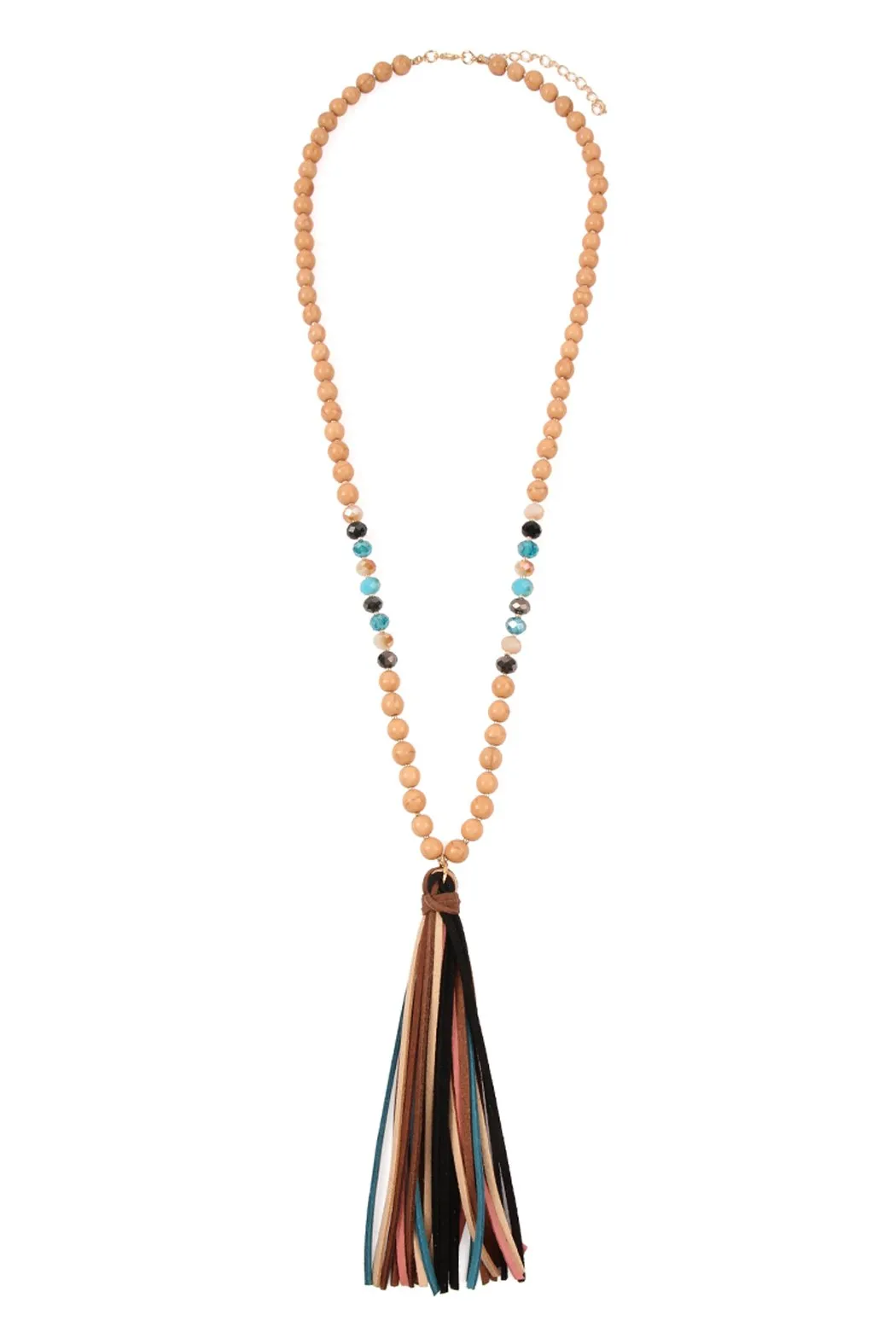 Colorful Natural Stone Glass Beads Leather Tassel Necklace