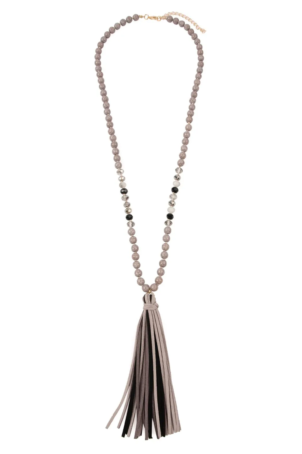 Colorful Natural Stone Glass Beads Leather Tassel Necklace