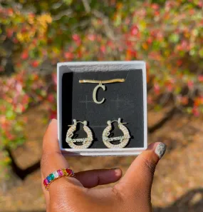 Crystal Hoops Initial Necklace Set