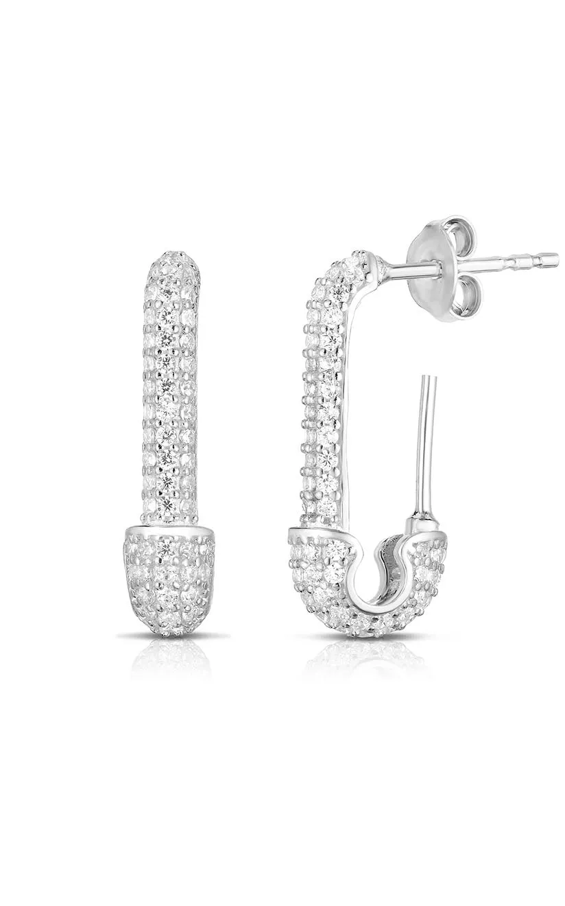 CZ Pavé Safety Pin Drop Stud Earring
