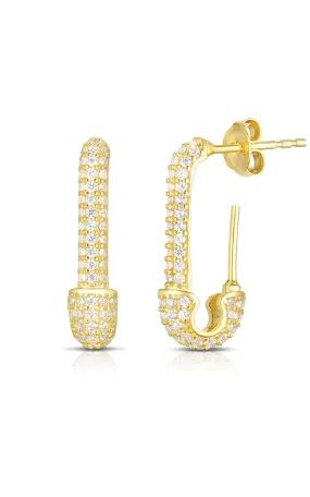 CZ Pavé Safety Pin Drop Stud Earring