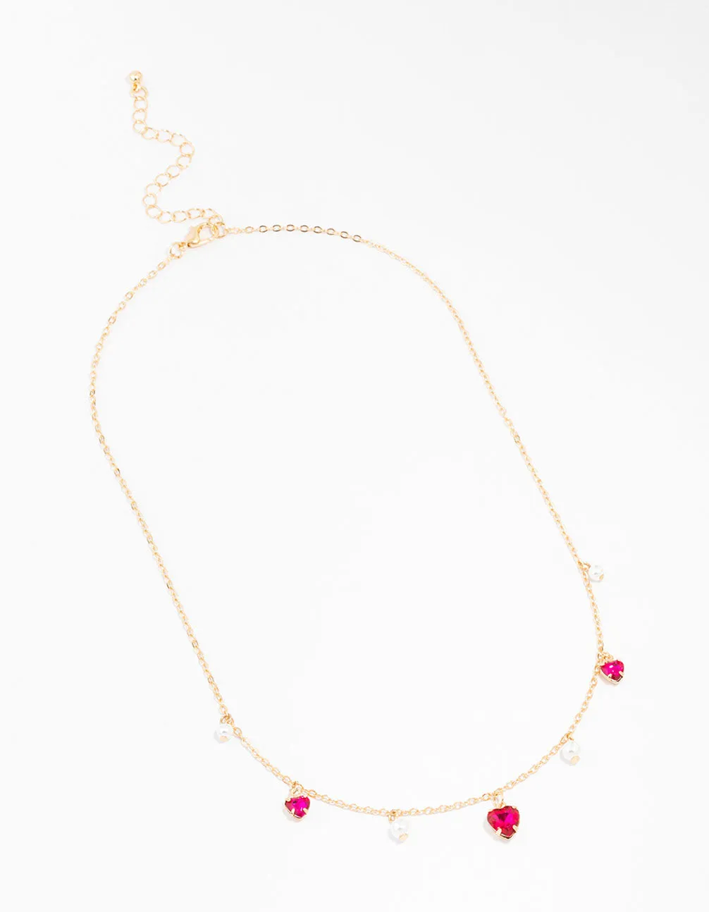 Gold Pearl And Diamante Heart Droplet Necklace
