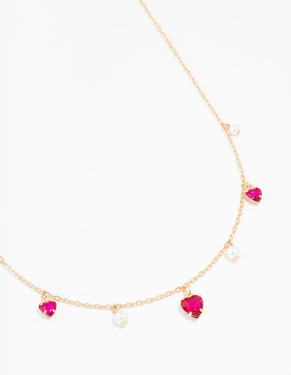 Gold Pearl And Diamante Heart Droplet Necklace