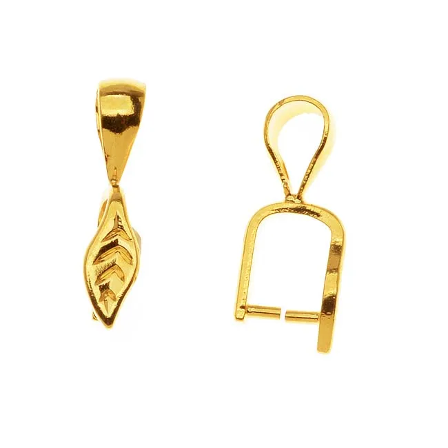 Gold Plated Brass Leaf Pinch Bail For Stones & Crystal Pendants 17mm (2 Pieces)