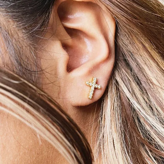 Golden Iced Out Cross Studs