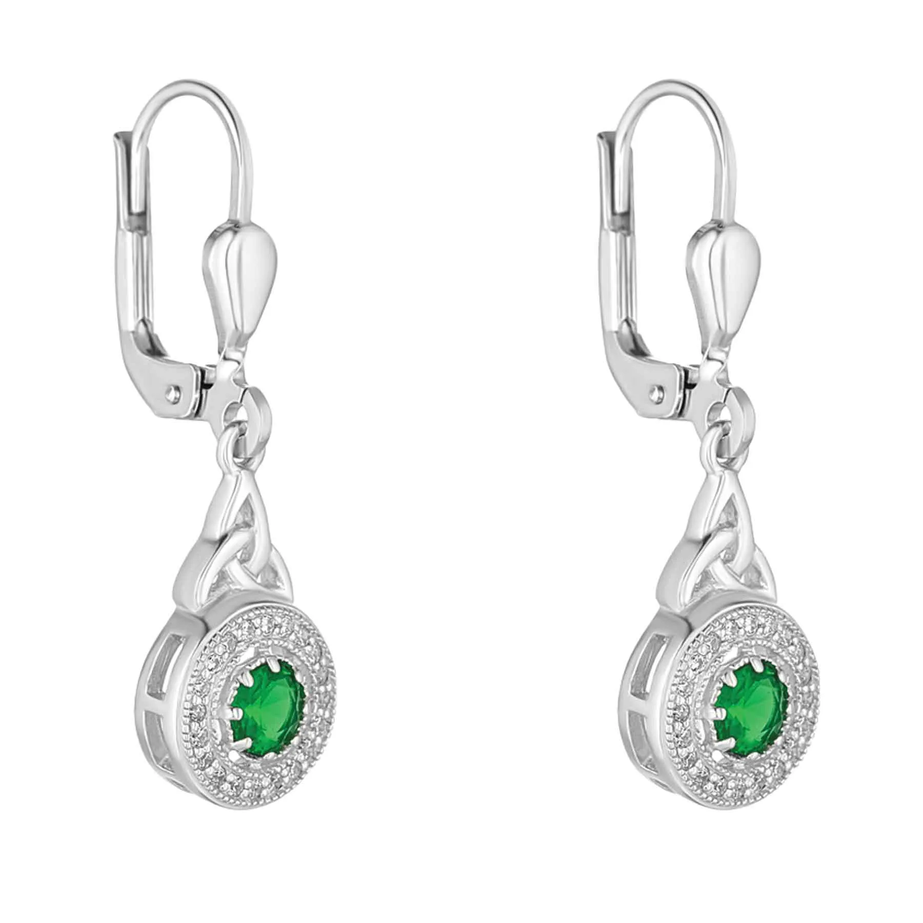 Green Trinity Knot Earrings- Cubic Zirconia