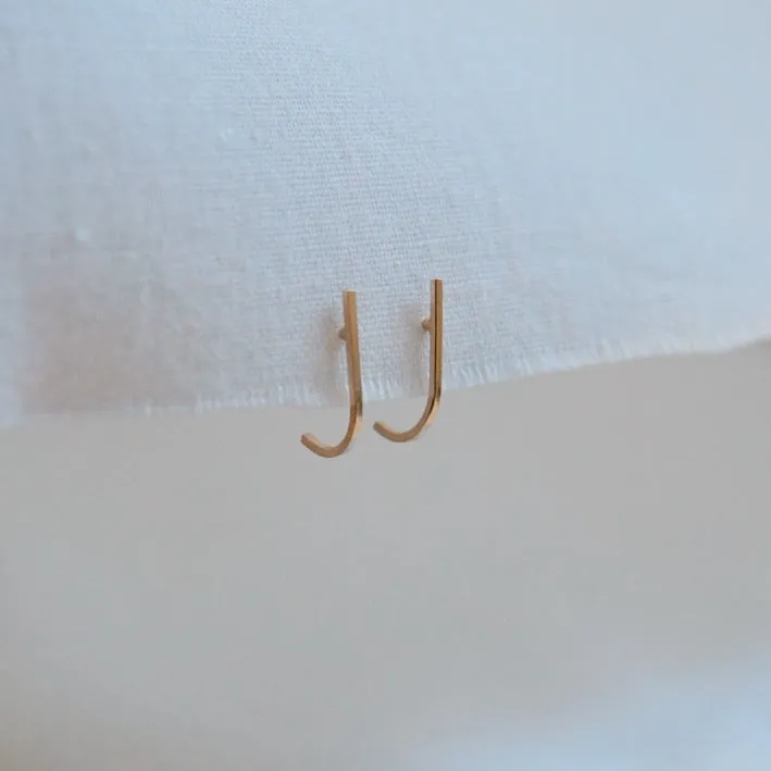 J Hook Huggie Stud Earring - Solid 14kt