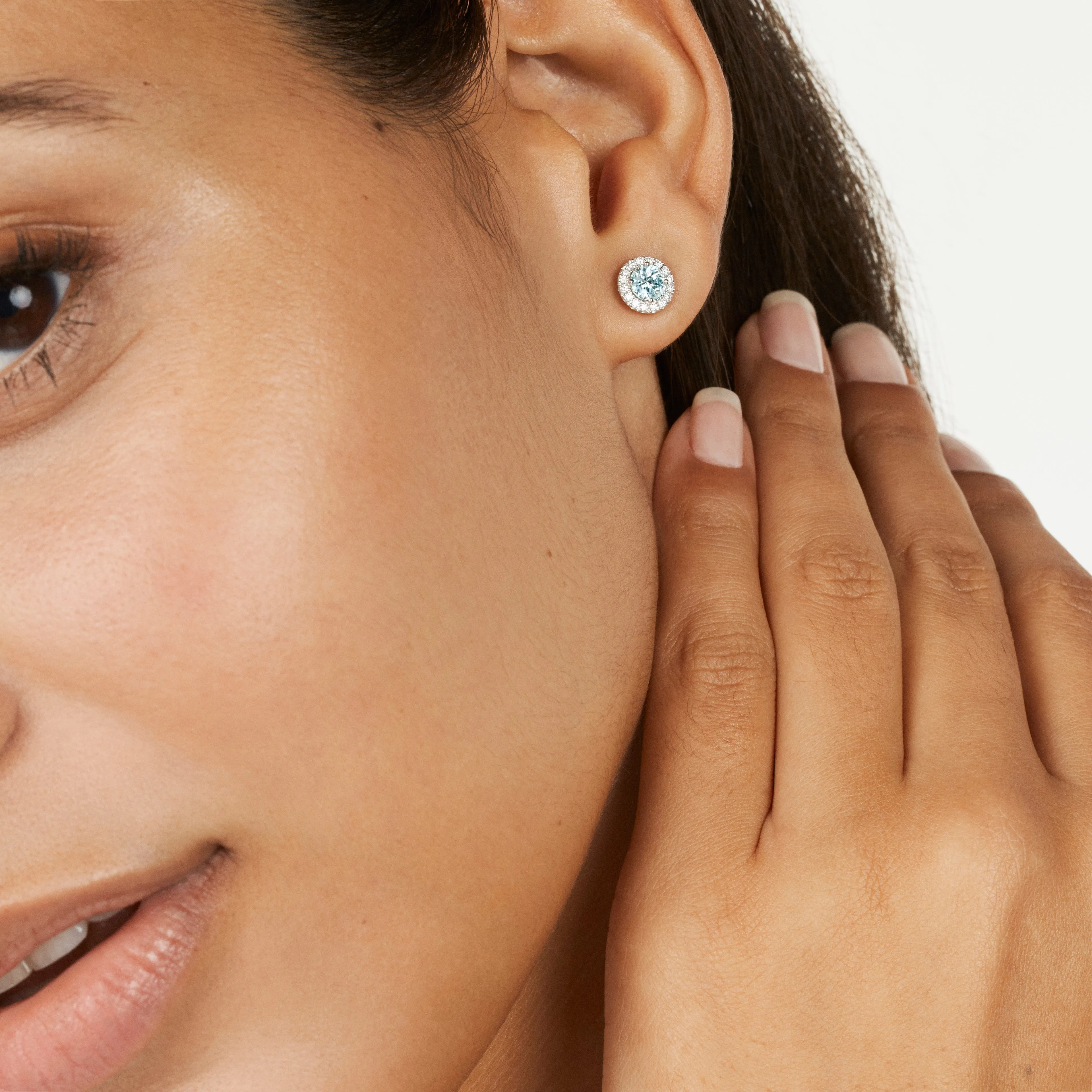 Lab-Grown Diamond 1ct. tw. Halo 14k Gold Earrings | Blue