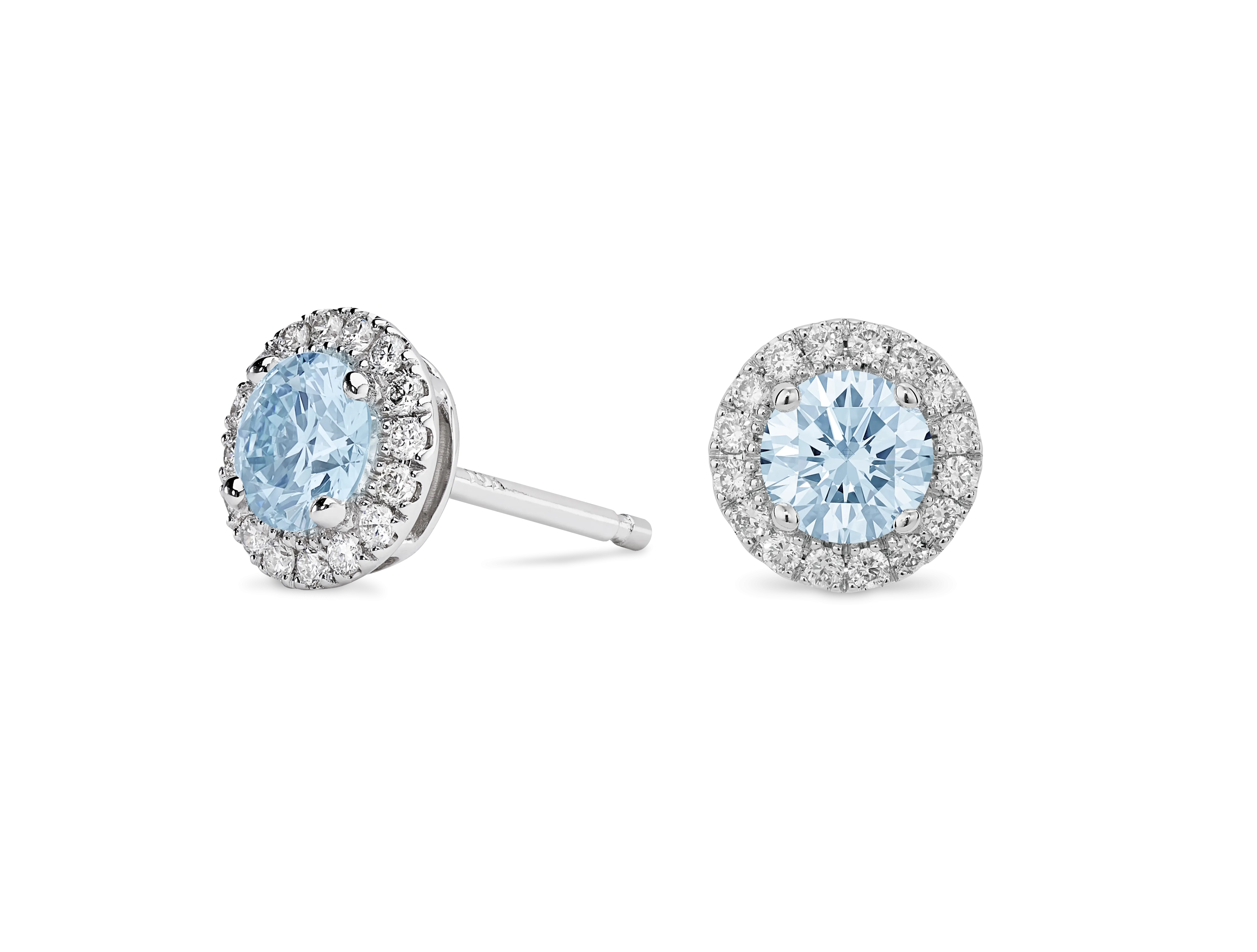 Lab-Grown Diamond 1ct. tw. Halo 14k Gold Earrings | Blue