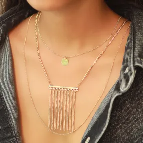 Metallic Tassel & Circular Pendants Triple Layered Gold-Toned Necklace