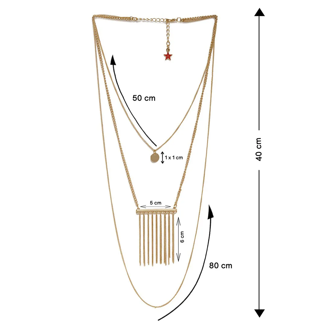 Metallic Tassel & Circular Pendants Triple Layered Gold-Toned Necklace