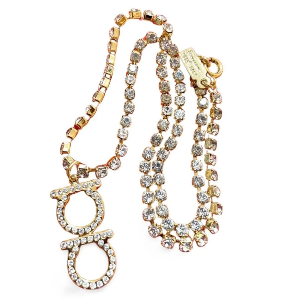 MINT. Vintage Salvatore Ferragamo crystal gancini necklace. Gorgeous statement necklace. Must have classic jewelry. 060223ya