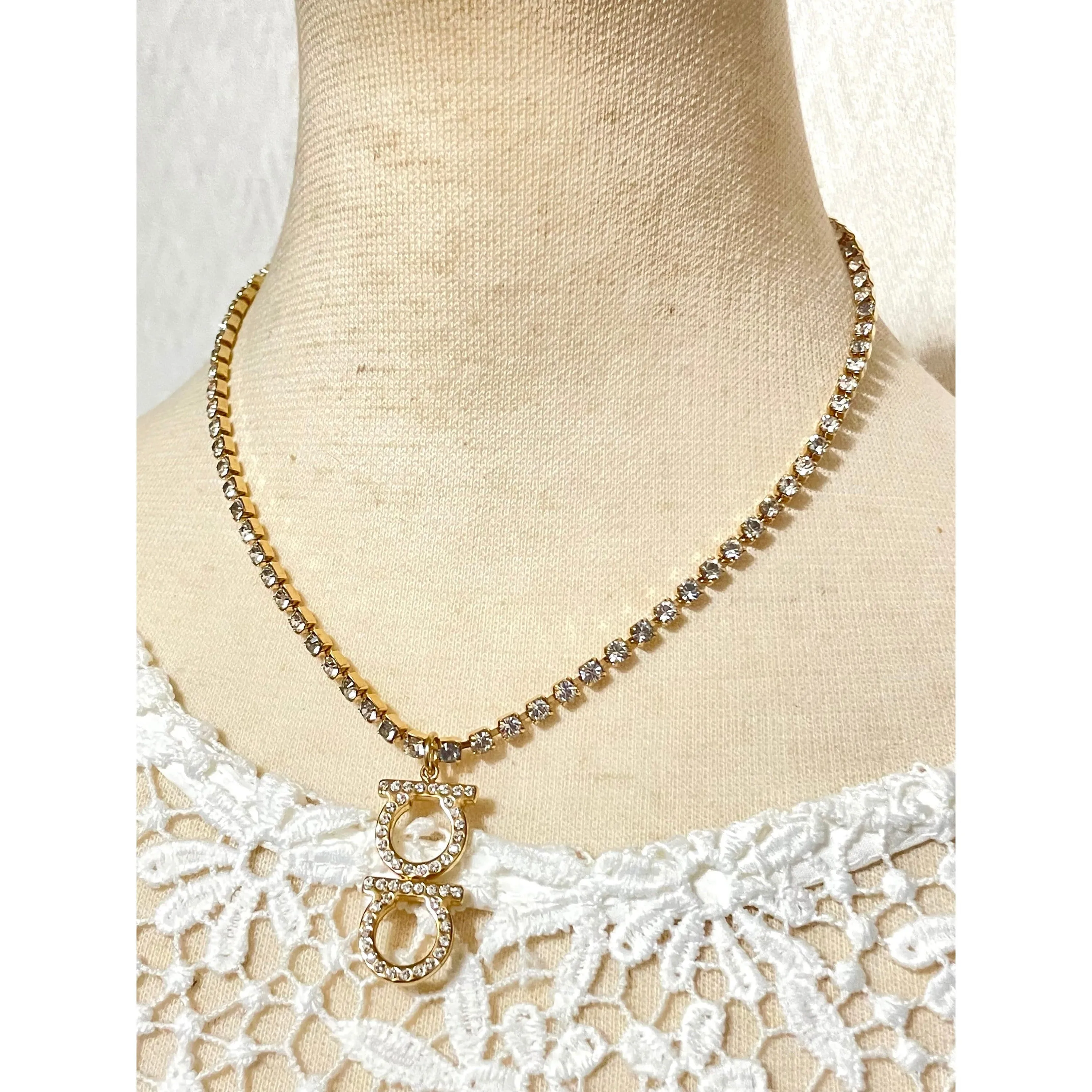 MINT. Vintage Salvatore Ferragamo crystal gancini necklace. Gorgeous statement necklace. Must have classic jewelry. 060223ya