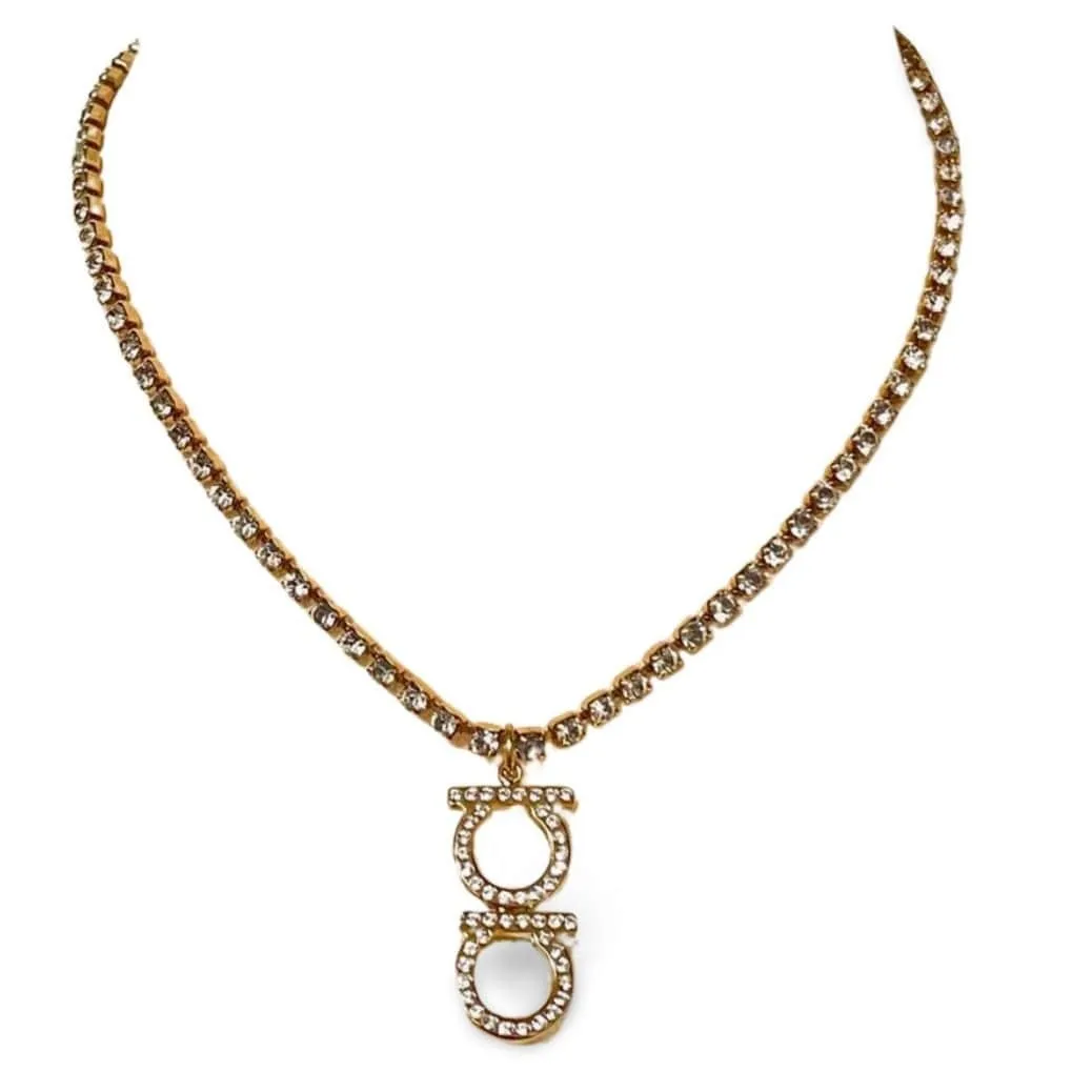 MINT. Vintage Salvatore Ferragamo crystal gancini necklace. Gorgeous statement necklace. Must have classic jewelry. 060223ya