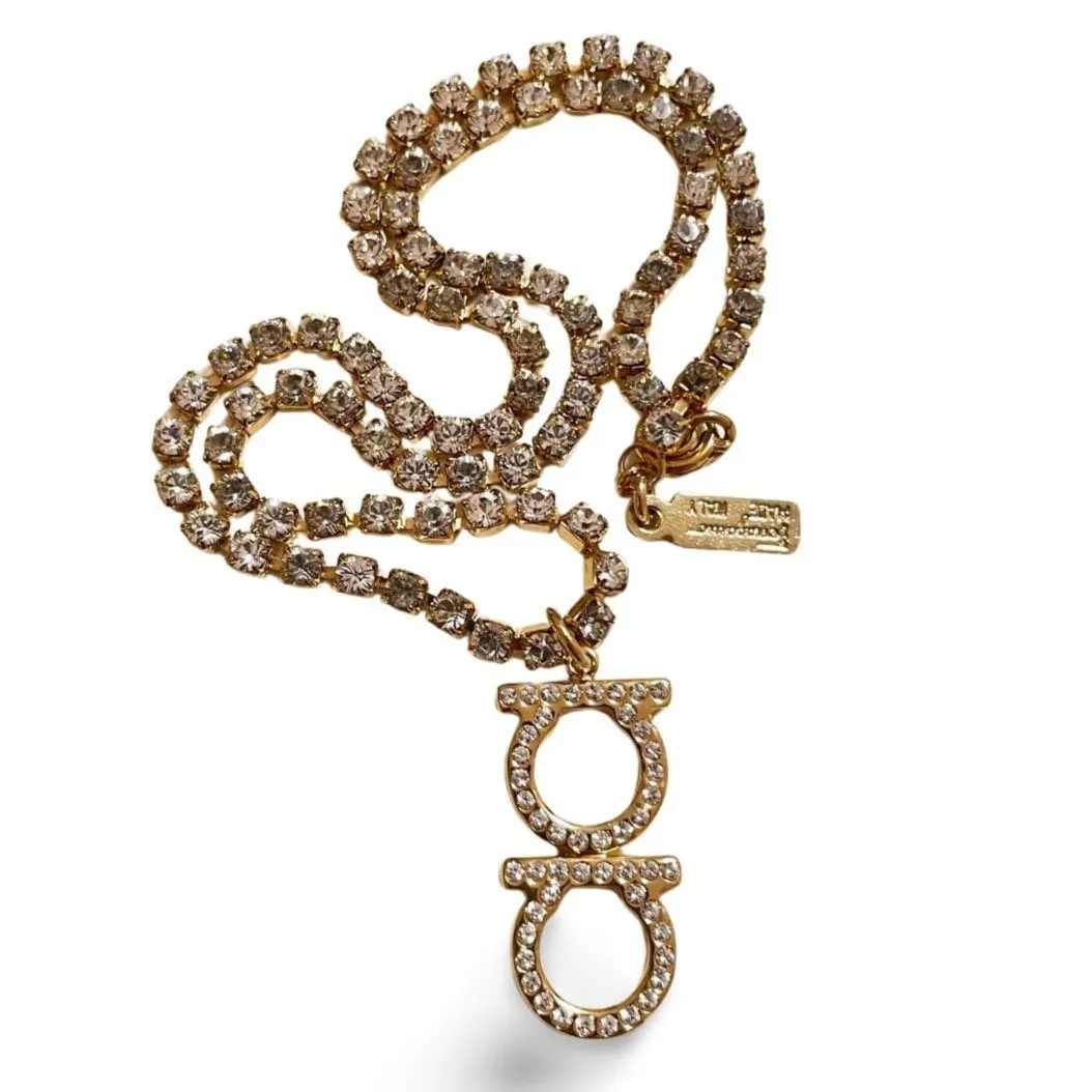 MINT. Vintage Salvatore Ferragamo crystal gancini necklace. Gorgeous statement necklace. Must have classic jewelry. 060223ya