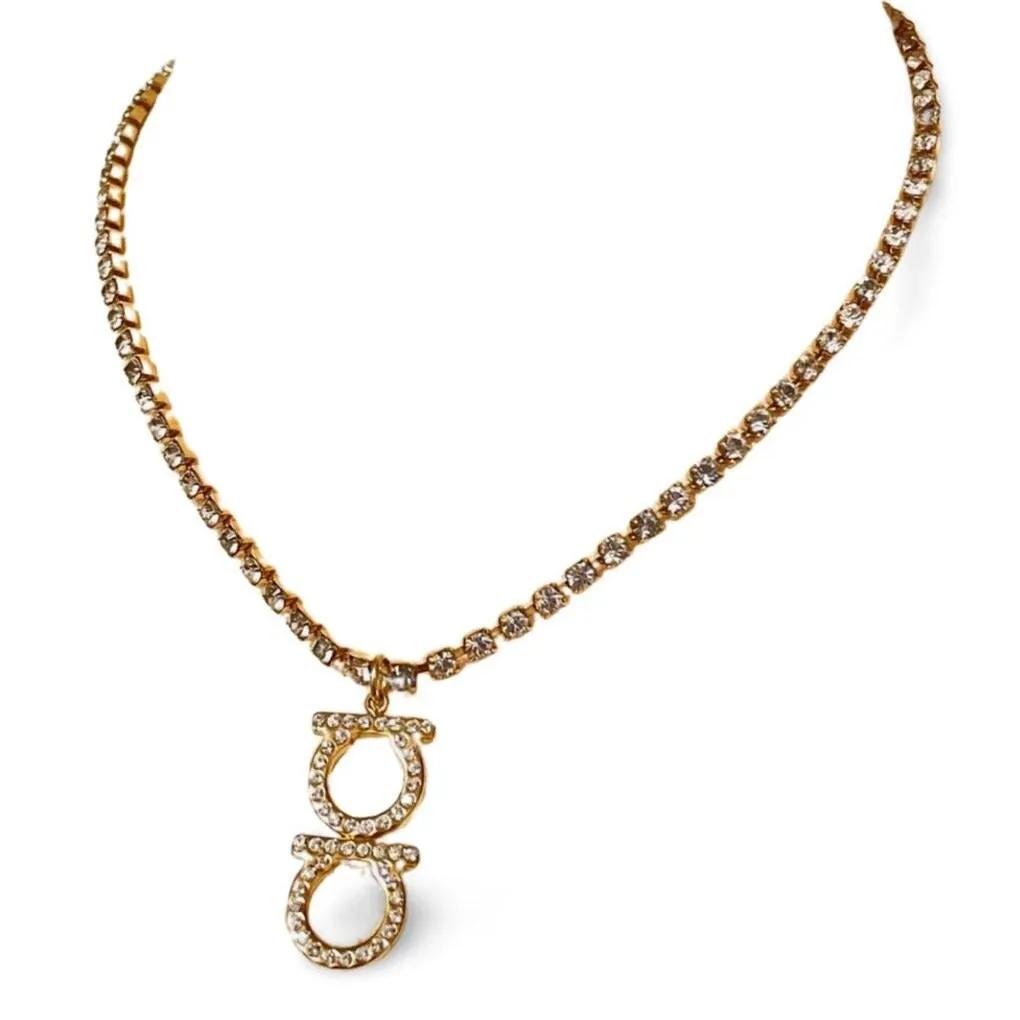 MINT. Vintage Salvatore Ferragamo crystal gancini necklace. Gorgeous statement necklace. Must have classic jewelry. 060223ya