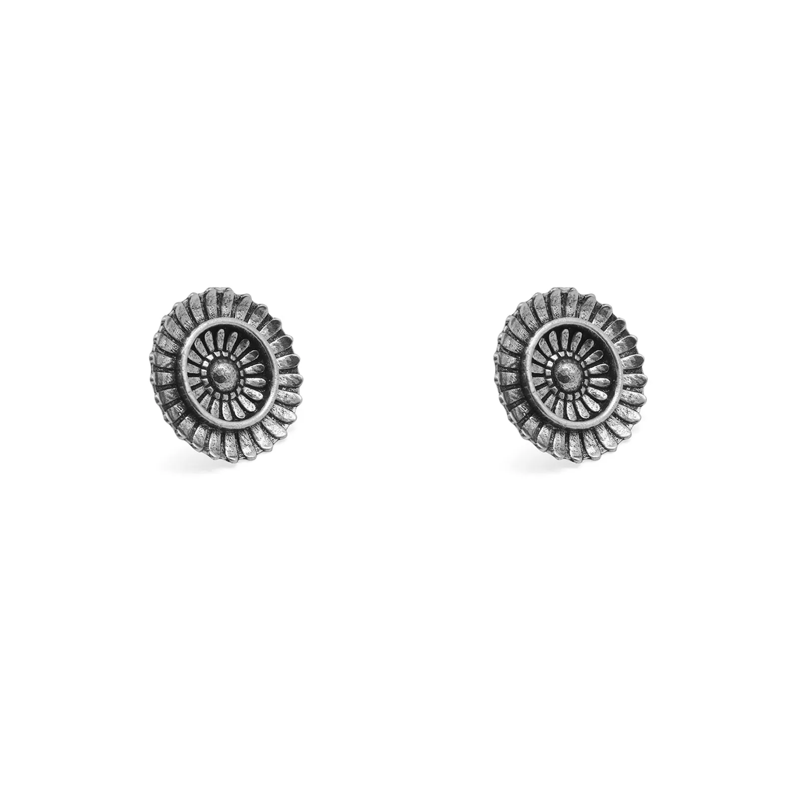 Mridhul Circular Silver Oxidized Studs Earrings