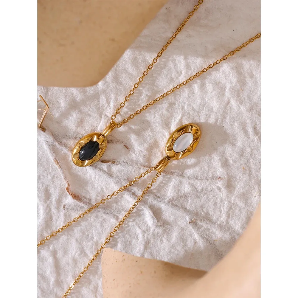 Natural Stone Oval Pendant Necklace