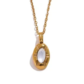 Natural Stone Oval Pendant Necklace