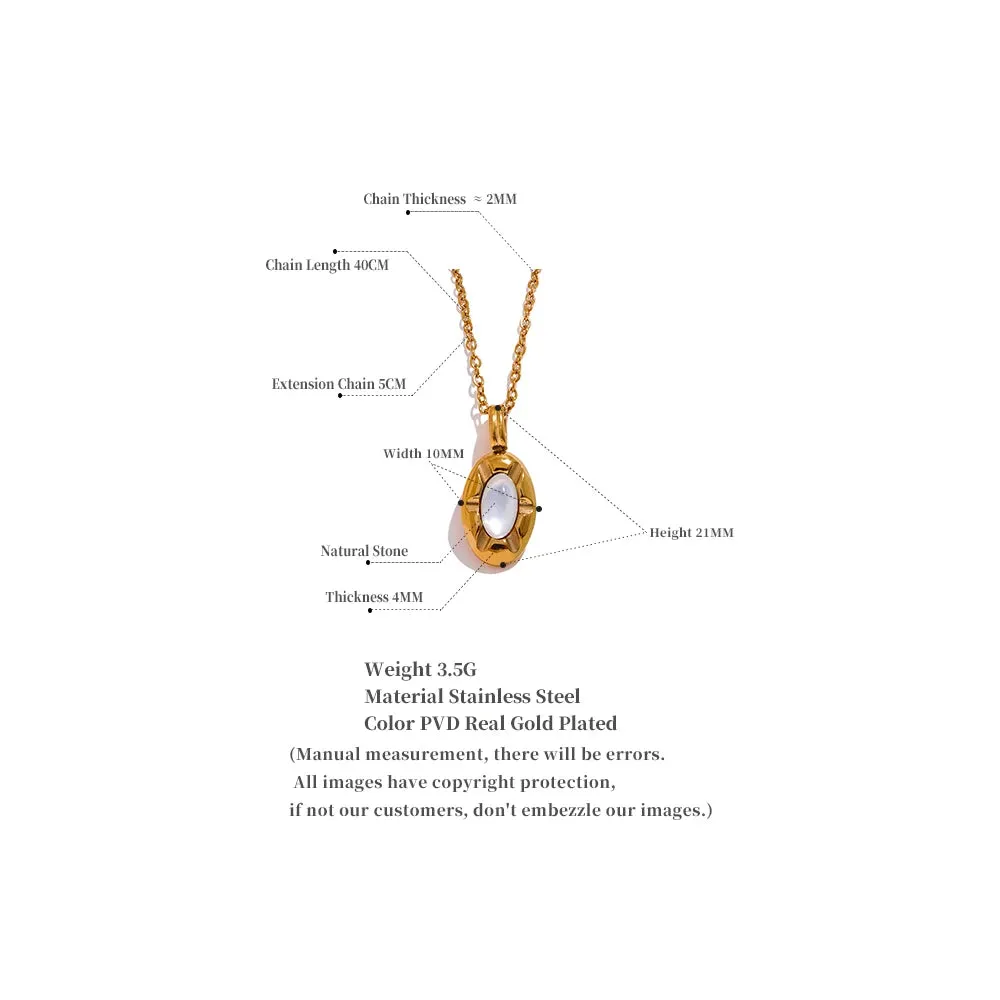 Natural Stone Oval Pendant Necklace